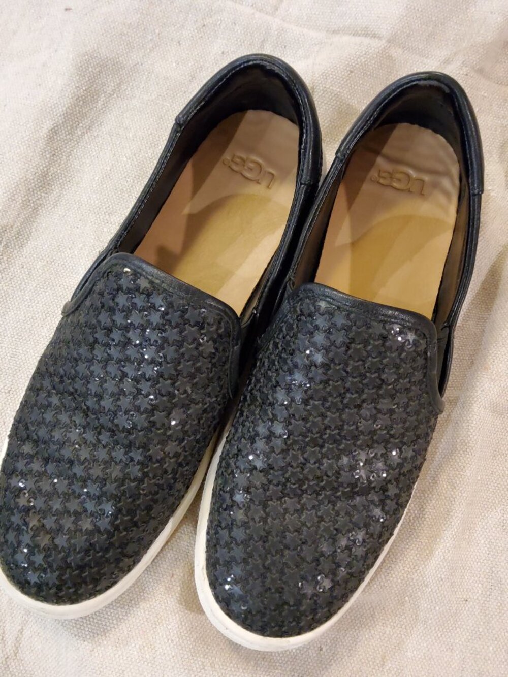 Uggs Slip on Black loafers size 7 Glitter star design